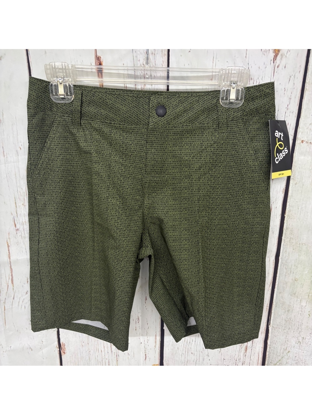 art class UPF 50+ Boy’s Olive Green Black Spotted Shorts Size 12 Husky NWT